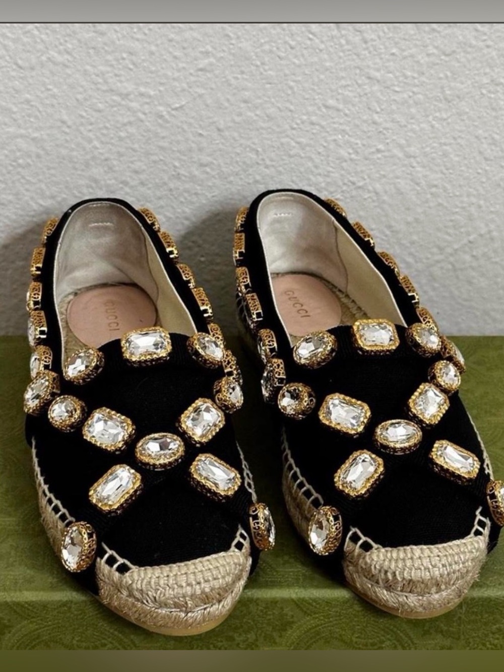 Gucci Black Crystal-Embellished Espadrille Flats